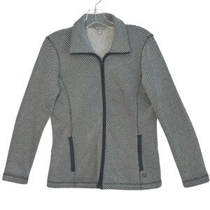 T by Talbots Womens Full Zip Layering Jacket Navy White Stripe Sporty Casual SP